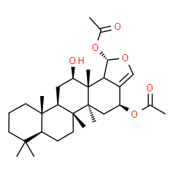 ChemSpider 2D Image | (1S,4S,5aS,5bR,7aS,11aS,11bR,13R,13aR)-13-Hydroxy-5a,5b,8,8,11a,13a-hexamethyl-1,4,5,5a,5b,6,7,7a,8,9,10,11,11a,11b,12,13,13a,13b-octadecahydrochryseno[1,2-c]furan-1,4-diyl diacetate | C30H46O6