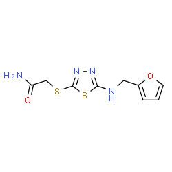 ChemSpider 2D Image | 2-({5-[(2-Furylmethyl)amino]-1,3,4-thiadiazol-2-yl}sulfanyl)acetamide | C9H10N4O2S2