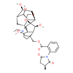 ChemSpider 2D Image | [(1S,2R,3R,4S,5R,6S,8S,12R,13S,16S,19S,20R,21S)-14-Ethyl-4,6,19,21-tetramethoxy-9,11-dioxa-14-azaheptacyclo[10.7.2.1~2,5~.0~1,13~.0~3,8~.0~8,12~.0~16,20~]docos-16-yl]methyl 2-[(3S)-3-methyl-2,5-dioxo-
1-pyrrolidinyl]benzoate | C38H50N2O10
