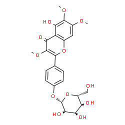 ChemSpider 2D Image | 4-(5-Hydroxy-3,6,7-trimethoxy-4-oxo-4H-chromen-2-yl)phenyl beta-D-glucopyranoside | C24H26O12