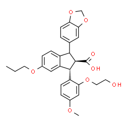ChemSpider 2D Image | (2R,3S)-1-(1,3-Benzodioxol-5-yl)-3-[2-(2-hydroxyethoxy)-4-methoxyphenyl]-5-propoxy-2-indanecarboxylic acid | C29H30O8