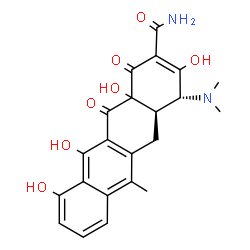 ChemSpider 2D Image | (4R,4aR)-4-(Dimethylamino)-3,10,11,12a-tetrahydroxy-6-methyl-1,12-dioxo-1,4,4a,5,12,12a-hexahydro-2-tetracenecarboxamide | C22H22N2O7