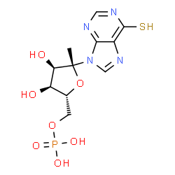 ChemSpider 2D Image | 1-Deoxy-6-O-phosphono-2-(6-sulfanyl-9H-purin-9-yl)-beta-D-psicofuranosyl | C11H15N4O7PS