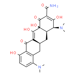 ChemSpider 2D Image | (4S,4aR,5aS,12aS)-4,7-Bis(dimethylamino)-3,10,12,12a-tetrahydroxy-1,11-dioxo-1,4,4a,5,5a,6,11,12a-octahydro-2-tetracenecarboxamide | C23H27N3O7