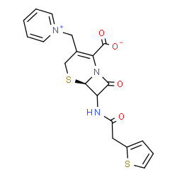 ChemSpider 2D Image | (6R)-8-Oxo-3-(1-pyridiniumylmethyl)-7-[(2-thienylacetyl)amino]-5-thia-1-azabicyclo[4.2.0]oct-2-ene-2-carboxylate | C19H17N3O4S2