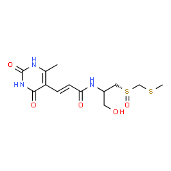 ChemSpider 2D Image | (2E)-N-(1-Hydroxy-3-{(R)-[(methylsulfanyl)methyl]sulfinyl}-2-propanyl)-3-(6-methyl-2,4-dioxo-1,2,3,4-tetrahydro-5-pyrimidinyl)acrylamide | C13H19N3O5S2