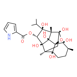 ChemSpider 2D Image | (1S,2R,3S,6S,7S,9R,10S,11S,12R,13S,14R)-2,6,9,11,13,14-Hexahydroxy-11-isopropyl-3,7,10-trimethyl-15-oxapentacyclo[7.5.1.0~1,6~.0~7,13~.0~10,14~]pentadec-12-yl 1H-pyrrole-2-carboxylate | C25H35NO9