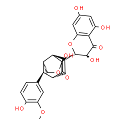 ChemSpider 2D Image | (1R,3S,6S,7S,10S)-3-Hydroxy-10-(4-hydroxy-3-methoxyphenyl)-8-[(2S,3S)-3,5,7-trihydroxy-4-oxo-3,4-dihydro-2H-chromen-2-yl]-4-oxatricyclo[4.3.1.0~3,7~]dec-8-en-2-one | C25H22O10