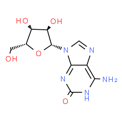 ChemSpider 2D Image | 6-Amino-9-(beta-D-xylofuranosyl)-1,9-dihydro-2H-purin-2-one | C10H13N5O5
