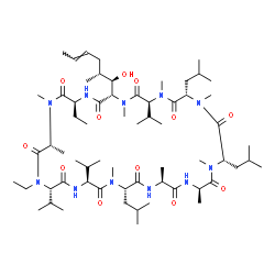 ChemSpider 2D Image | (3S,6S,9S,12R,15S,18S,21S,24S,27R,30S,33S)-25,30-Diethyl-33-[(1R,2R,4E)-1-hydroxy-2-methyl-4-hexen-1-yl]-6,9,18-triisobutyl-3,21,24-triisopropyl-1,4,7,10,12,15,19,27,28-nonamethyl-1,4,7,10,13,16,19,22
,25,28,31-undecaazacyclotritriacontane-2,5,8,11,14,17,20,23,26,29,32-undecone | C63H113N11O12