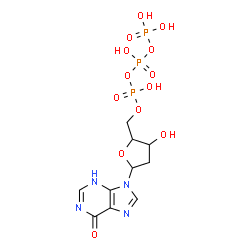 ChemSpider 2D Image | 9-[2-Deoxy-5-O-(hydroxy{[hydroxy(phosphonooxy)phosphoryl]oxy}phosphoryl)pentofuranosyl]-3,9-dihydro-6H-purin-6-one | C10H15N4O13P3