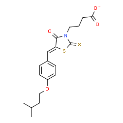 ChemSpider 2D Image | 4-{(5Z)-5-[4-(3-Methylbutoxy)benzylidene]-4-oxo-2-thioxo-1,3-thiazolidin-3-yl}butanoate | C19H22NO4S2