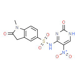 ChemSpider 2D Image | 1-Methyl-N-(5-nitro-2-oxo-1,2-dihydro-4-pyrimidinyl)-2-oxo-5-indolinesulfonamide | C13H11N5O6S