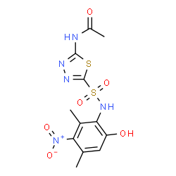 ChemSpider 2D Image | N-{5-[(6-Hydroxy-2,4-dimethyl-3-nitrophenyl)sulfamoyl]-1,3,4-thiadiazol-2-yl}acetamide | C12H13N5O6S2