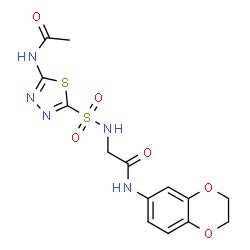ChemSpider 2D Image | N~2~-[(5-Acetamido-1,3,4-thiadiazol-2-yl)sulfonyl]-N-(2,3-dihydro-1,4-benzodioxin-6-yl)glycinamide | C14H15N5O6S2