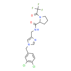 ChemSpider 2D Image | N-{[1-(3,4-Dichlorobenzyl)-1H-imidazol-4-yl]methyl}-1-(trifluoroacetyl)prolinamide | C18H17Cl2F3N4O2
