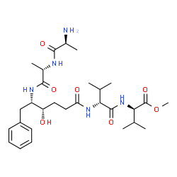 ChemSpider 2D Image | Methyl N-{(4S,5S)-5-[(L-alanyl-L-alanyl)amino]-4-hydroxy-6-phenylhexanoyl}-D-valyl-D-valinate | C29H47N5O7