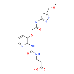 ChemSpider 2D Image | N-{[3-(2-{[5-(Methoxymethyl)-1,3,4-thiadiazol-2-yl]amino}-2-oxoethoxy)-2-pyridinyl]carbamoyl}-beta-alanine | C15H18N6O6S