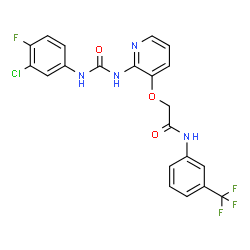 ChemSpider 2D Image | 2-[(2-{[(3-Chloro-4-fluorophenyl)carbamoyl]amino}-3-pyridinyl)oxy]-N-[3-(trifluoromethyl)phenyl]acetamide | C21H15ClF4N4O3