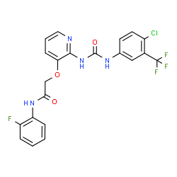 ChemSpider 2D Image | 2-{[2-({[4-Chloro-3-(trifluoromethyl)phenyl]carbamoyl}amino)-3-pyridinyl]oxy}-N-(2-fluorophenyl)acetamide | C21H15ClF4N4O3