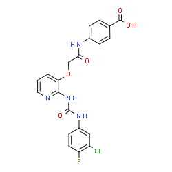 ChemSpider 2D Image | 4-({[(2-{[(3-Chloro-4-fluorophenyl)carbamoyl]amino}-3-pyridinyl)oxy]acetyl}amino)benzoic acid | C21H16ClFN4O5