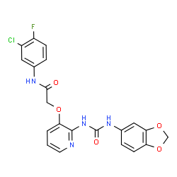 ChemSpider 2D Image | 2-({2-[(1,3-Benzodioxol-5-ylcarbamoyl)amino]-3-pyridinyl}oxy)-N-(3-chloro-4-fluorophenyl)acetamide | C21H16ClFN4O5