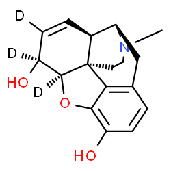 ChemSpider 2D Image | (5alpha,6alpha,9alpha)-17-Methyl(5,6,7-~2~H_3_)-7,8-didehydro-4,5-epoxymorphinan-3,6-diol | C17H16D3NO3
