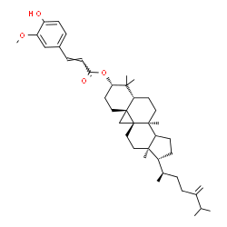 ChemSpider 2D Image | (3beta,5alpha,9beta,14xi)-4,4,8-Trimethyl-9,19-cycloergost-24(28)-en-3-yl (2E)-3-(4-hydroxy-3-methoxyphenyl)acrylate | C41H60O4