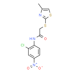 ChemSpider 2D Image | N-(2-Chloro-4-nitrophenyl)-2-[(4-methyl-1,3-thiazol-2-yl)sulfanyl]acetamide | C12H10ClN3O3S2
