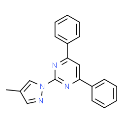 ChemSpider 2D Image | 2-(4-Methyl-pyrazol-1-yl)-4,6-diphenyl-pyrimidine | C20H16N4