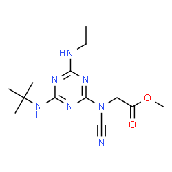 ChemSpider 2D Image | methyl N-[4-(tert-butylamino)-6-(ethylamino)-1,3,5-triazin-2-yl]-N-cyanoglycinate | C13H21N7O2