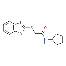 ChemSpider 2D Image | 2-(1,3-Benzothiazol-2-ylsulfanyl)-N-cyclopentylacetamide | C14H16N2OS2