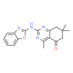 ChemSpider 2D Image | 2-(1,3-Benzoxazol-2-ylamino)-4,7,7-trimethyl-7,8-dihydro-5(6H)-quinazolinone | C18H18N4O2