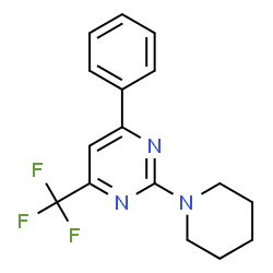 ChemSpider 2D Image | 4-Phenyl-2-(1-piperidinyl)-6-(trifluoromethyl)pyrimidine | C16H16F3N3