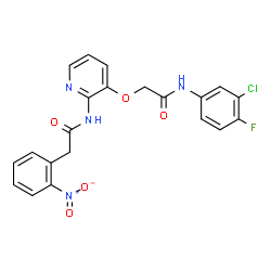 ChemSpider 2D Image | N-(3-{2-[(3-Chloro-4-fluorophenyl)amino]-2-oxoethoxy}-2-pyridinyl)-2-(2-nitrophenyl)acetamide | C21H16ClFN4O5