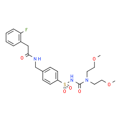 ChemSpider 2D Image | N-(4-{[Bis(2-methoxyethyl)carbamoyl]sulfamoyl}benzyl)-2-(2-fluorophenyl)acetamide | C22H28FN3O6S