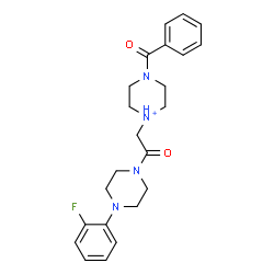 ChemSpider 2D Image | 4-Benzoyl-1-{2-[4-(2-fluorophenyl)-1-piperazinyl]-2-oxoethyl}piperazin-1-ium | C23H28FN4O2
