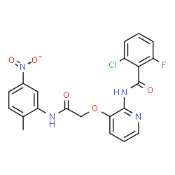 ChemSpider 2D Image | 2-Chloro-6-fluoro-N-(3-{2-[(2-methyl-5-nitrophenyl)amino]-2-oxoethoxy}-2-pyridinyl)benzamide | C21H16ClFN4O5