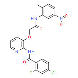 ChemSpider 2D Image | 4-Chloro-2-fluoro-N-(3-{2-[(2-methyl-5-nitrophenyl)amino]-2-oxoethoxy}-2-pyridinyl)benzamide | C21H16ClFN4O5