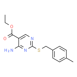 ChemSpider 2D Image | Ethyl 4-amino-2-[(4-methylbenzyl)sulfanyl]-5-pyrimidinecarboxylate | C15H17N3O2S