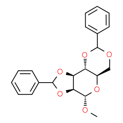 ChemSpider 2D Image | (3aS,4S,5aR,9aR,9bS)-4-Methoxy-2,8-diphenylhexahydro[1,3]dioxolo[4,5]pyrano[3,2-d][1,3]dioxine | C21H22O6