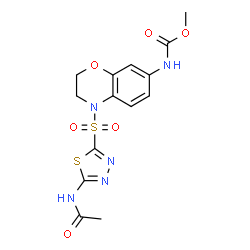 ChemSpider 2D Image | Methyl {4-[(5-acetamido-1,3,4-thiadiazol-2-yl)sulfonyl]-3,4-dihydro-2H-1,4-benzoxazin-7-yl}carbamate | C14H15N5O6S2
