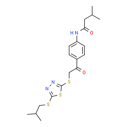 ChemSpider 2D Image | N-[4-({[5-(Isobutylsulfanyl)-1,3,4-thiadiazol-2-yl]sulfanyl}acetyl)phenyl]-3-methylbutanamide | C19H25N3O2S3