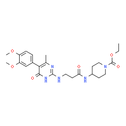 ChemSpider 2D Image | Ethyl 4-({N-[5-(3,4-dimethoxyphenyl)-4-methyl-6-oxo-1,6-dihydro-2-pyrimidinyl]-beta-alanyl}amino)-1-piperidinecarboxylate | C24H33N5O6
