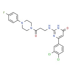 ChemSpider 2D Image | 6-(3,4-Dichlorophenyl)-2-({3-[4-(4-fluorophenyl)-1-piperazinyl]-3-oxopropyl}amino)-4(3H)-pyrimidinone | C23H22Cl2FN5O2