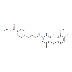 ChemSpider 2D Image | Ethyl 4-{N-[5-(3,4-dimethoxybenzyl)-4-methyl-6-oxo-1,6-dihydro-2-pyrimidinyl]-beta-alanyl}-1-piperazinecarboxylate | C24H33N5O6