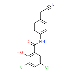 ChemSpider 2D Image | 3,5-Dichloro-N-[4-(cyanomethyl)phenyl]-2-hydroxybenzamide | C15H10Cl2N2O2