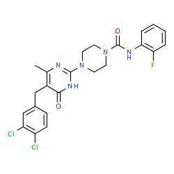 ChemSpider 2D Image | 4-[5-(3,4-Dichlorobenzyl)-4-methyl-6-oxo-1,6-dihydro-2-pyrimidinyl]-N-(2-fluorophenyl)-1-piperazinecarboxamide | C23H22Cl2FN5O2