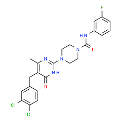 ChemSpider 2D Image | 4-[5-(3,4-Dichlorobenzyl)-4-methyl-6-oxo-1,6-dihydro-2-pyrimidinyl]-N-(3-fluorophenyl)-1-piperazinecarboxamide | C23H22Cl2FN5O2