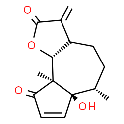ChemSpider 2D Image | (6S,6aS,9aS,9bR)-6a-Hydroxy-6,9a-dimethyl-3-methylene-3,3a,4,5,6,6a,9a,9b-octahydroazuleno[4,5-b]furan-2,9-dione | C15H18O4